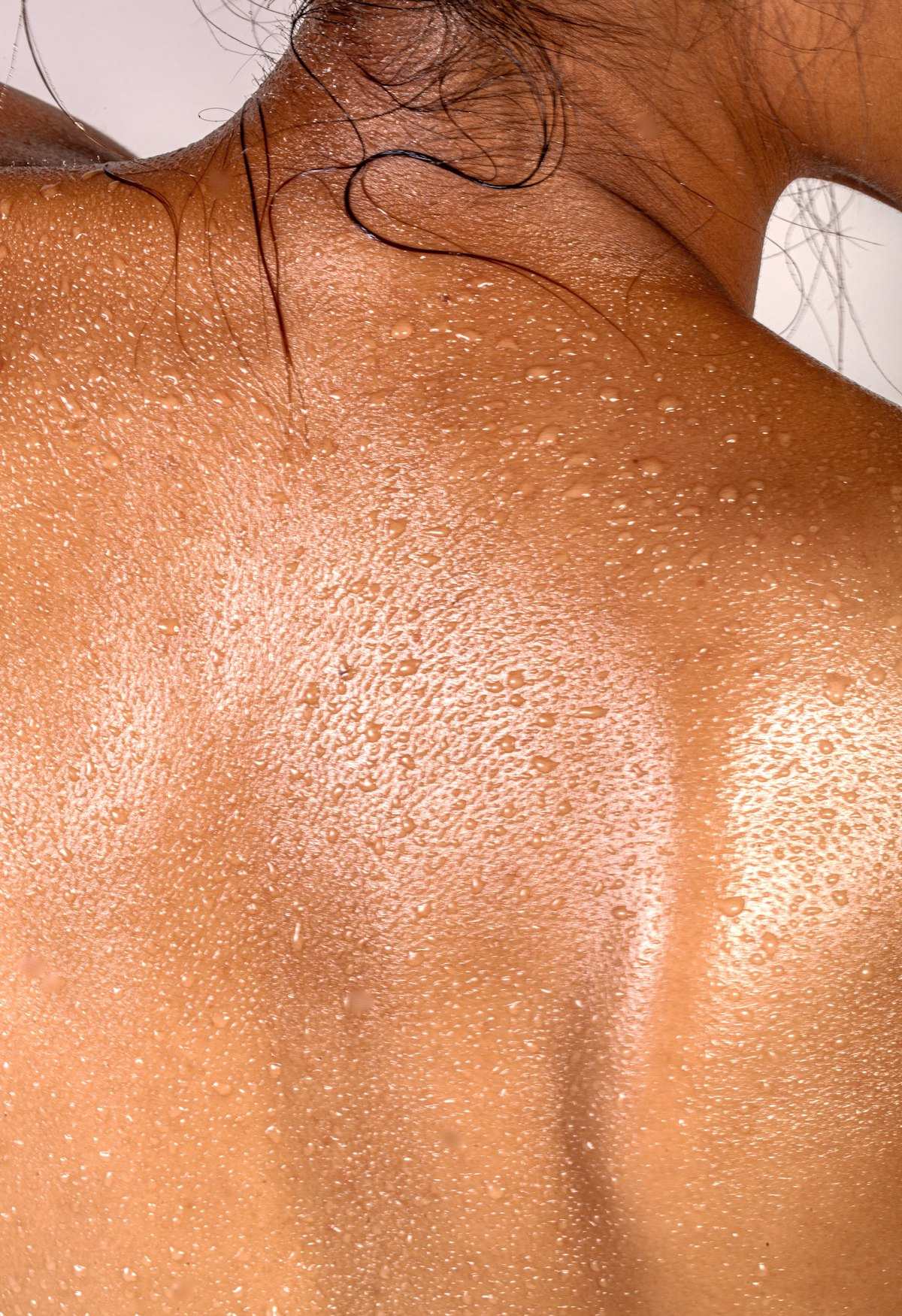 Close-up of sweat beading on skin right after activity